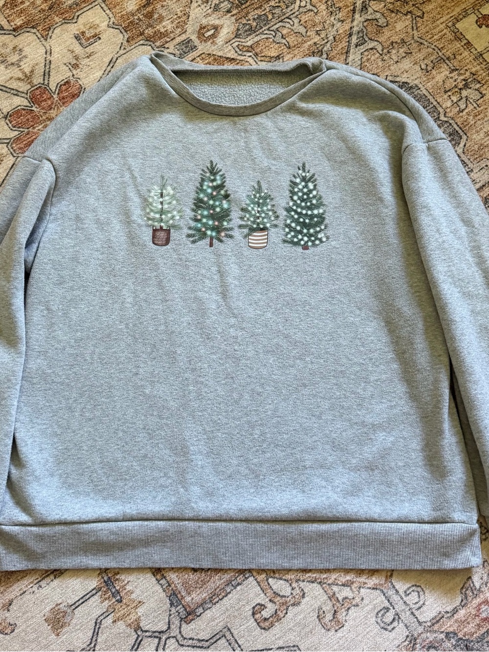 Grey Christmas Tree Graphic Crewneck Holiday Sweatshirt XXL